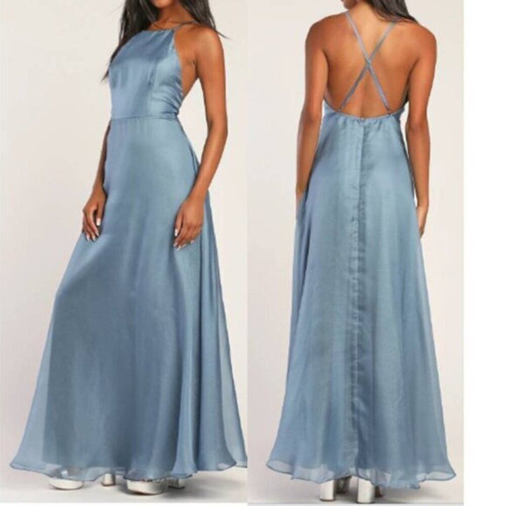 Lulus Women's Elegant‎ Blue Backless Maxi Dress